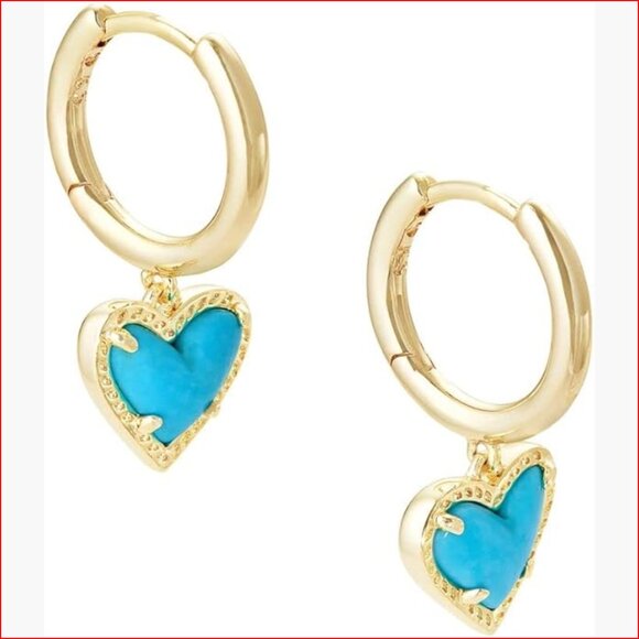 Gold-plated-brass Huggie Earrings with Turquoise Gem